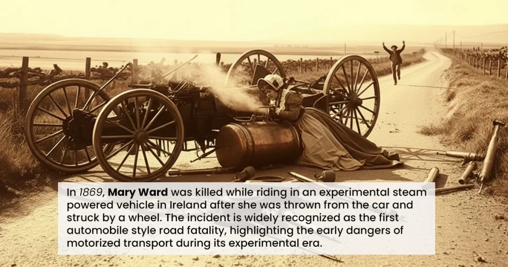 Experimental steam car accident causing first road fatality